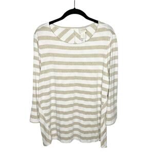 CHICO’S / white gold sparkle striped tunic top / 2 (large)